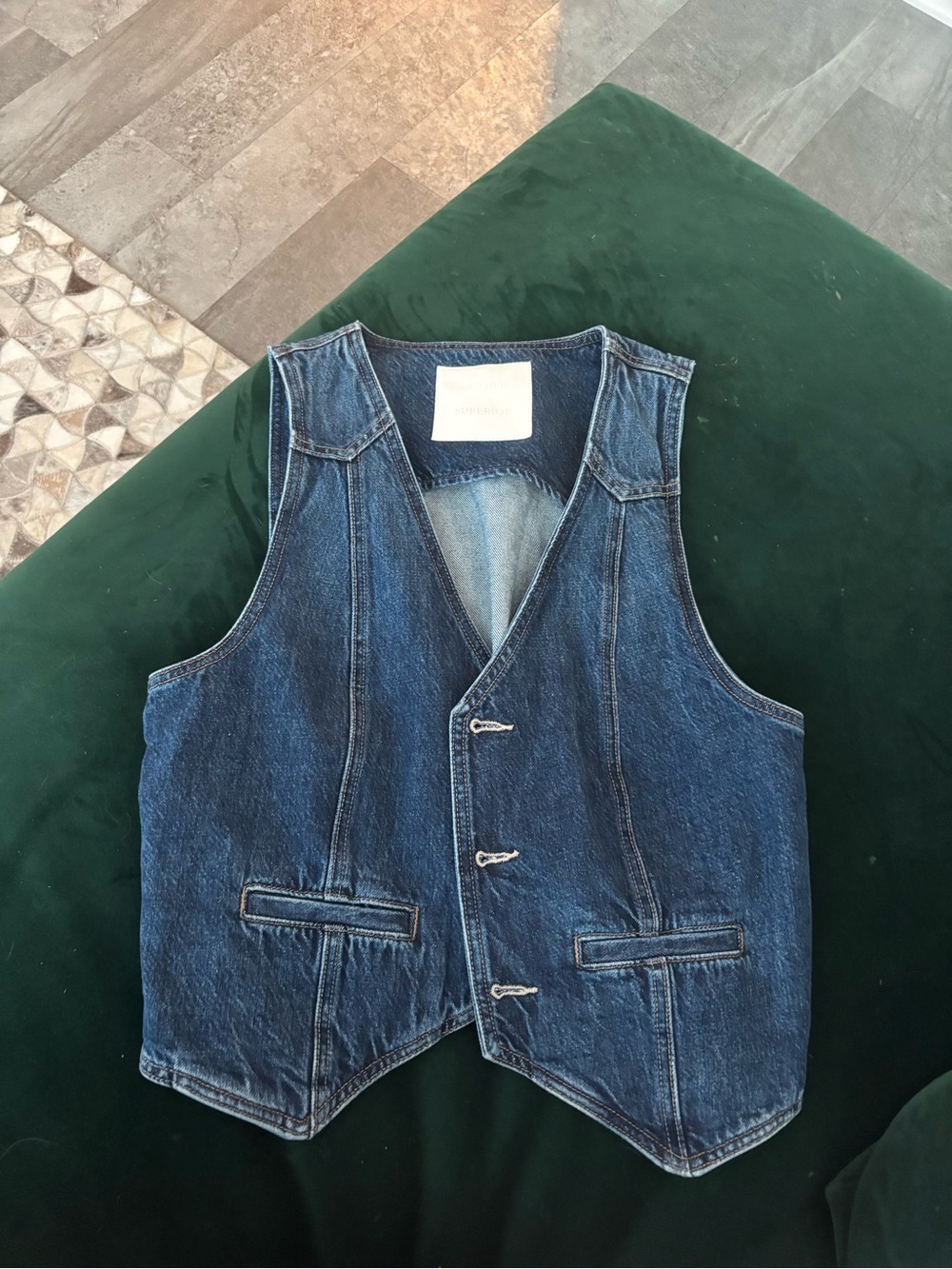 MOTHER Denim Button Front Vest in Blue - Picture 3 of 3